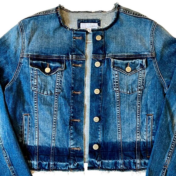 Ann Taylor Loft Medium Women's Distressed Cropped Jean Jacket - Picture 3 of 8